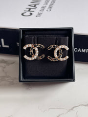 Chanel 22B Pearl and Leather CC Earrings
